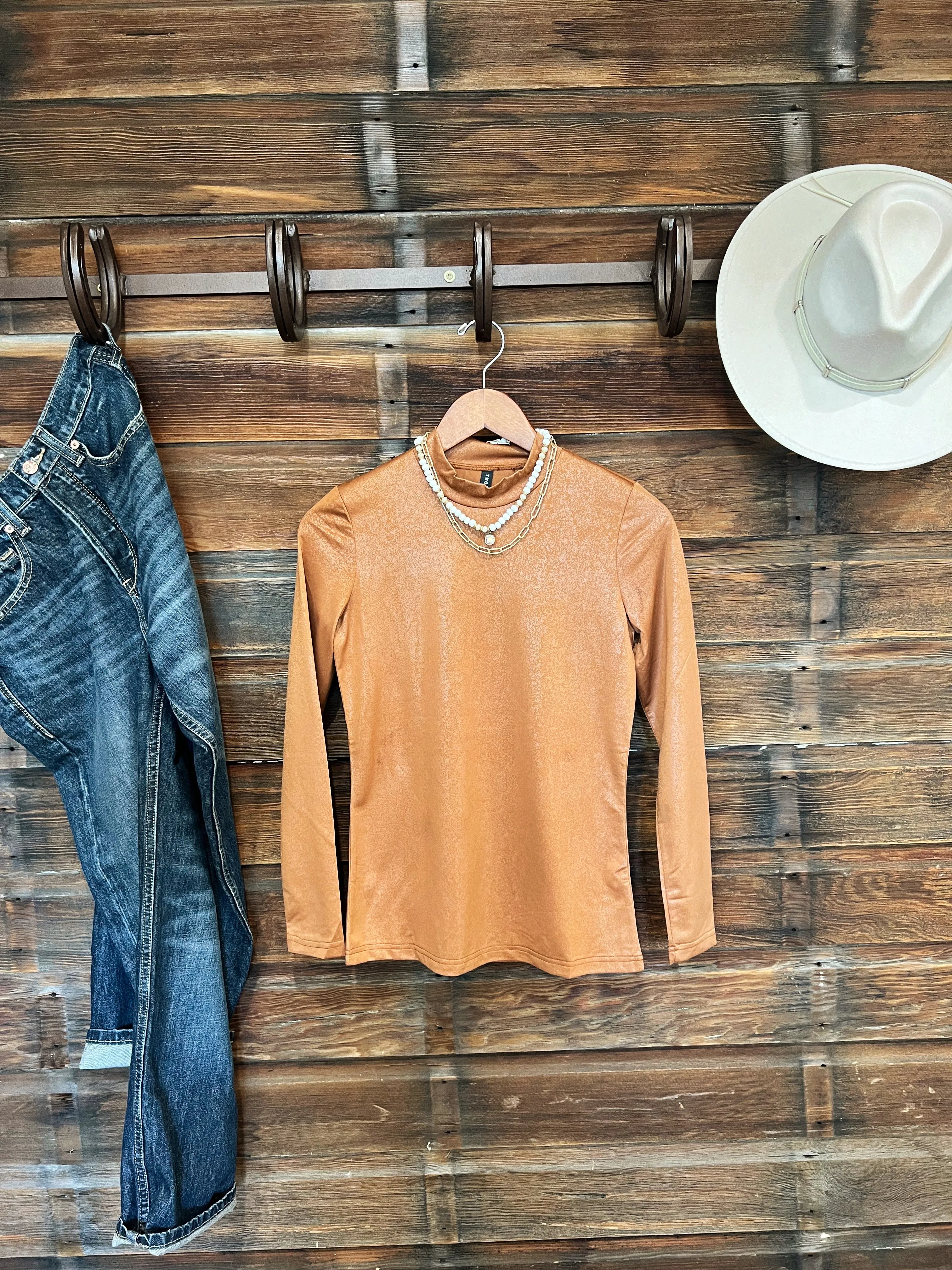 The Leather Like Long Sleeve in Brown